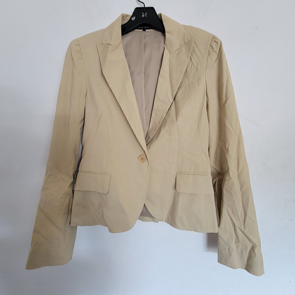 Theory Tan Cream Single Button Front Long Sleeve Cotton Blazer Jacket Size 2
